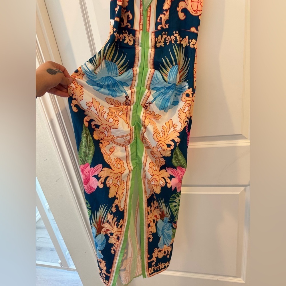 SHEIN Blue and Orange Halter Bodycon Dress - Picture 4 of 7